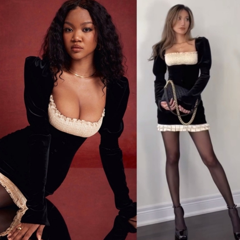 HOUSE OF CB 'Azaria'  Black & Vintage Cream Mini Dress L TALL